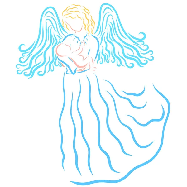 Angel or winged woman with a newborn baby in her arms