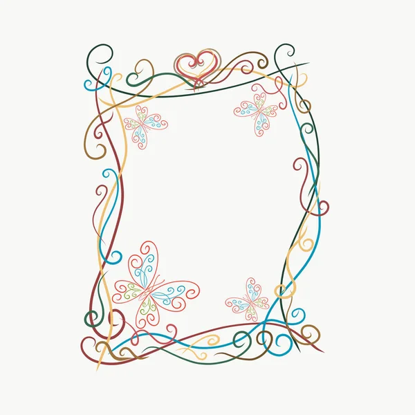 Elegant bright frame with butterflies, painted lines with swirls