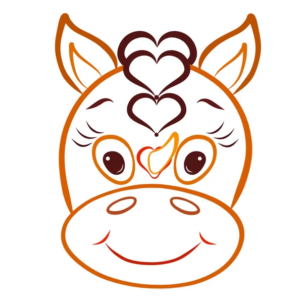 Head of a little funny unicorn with hearts