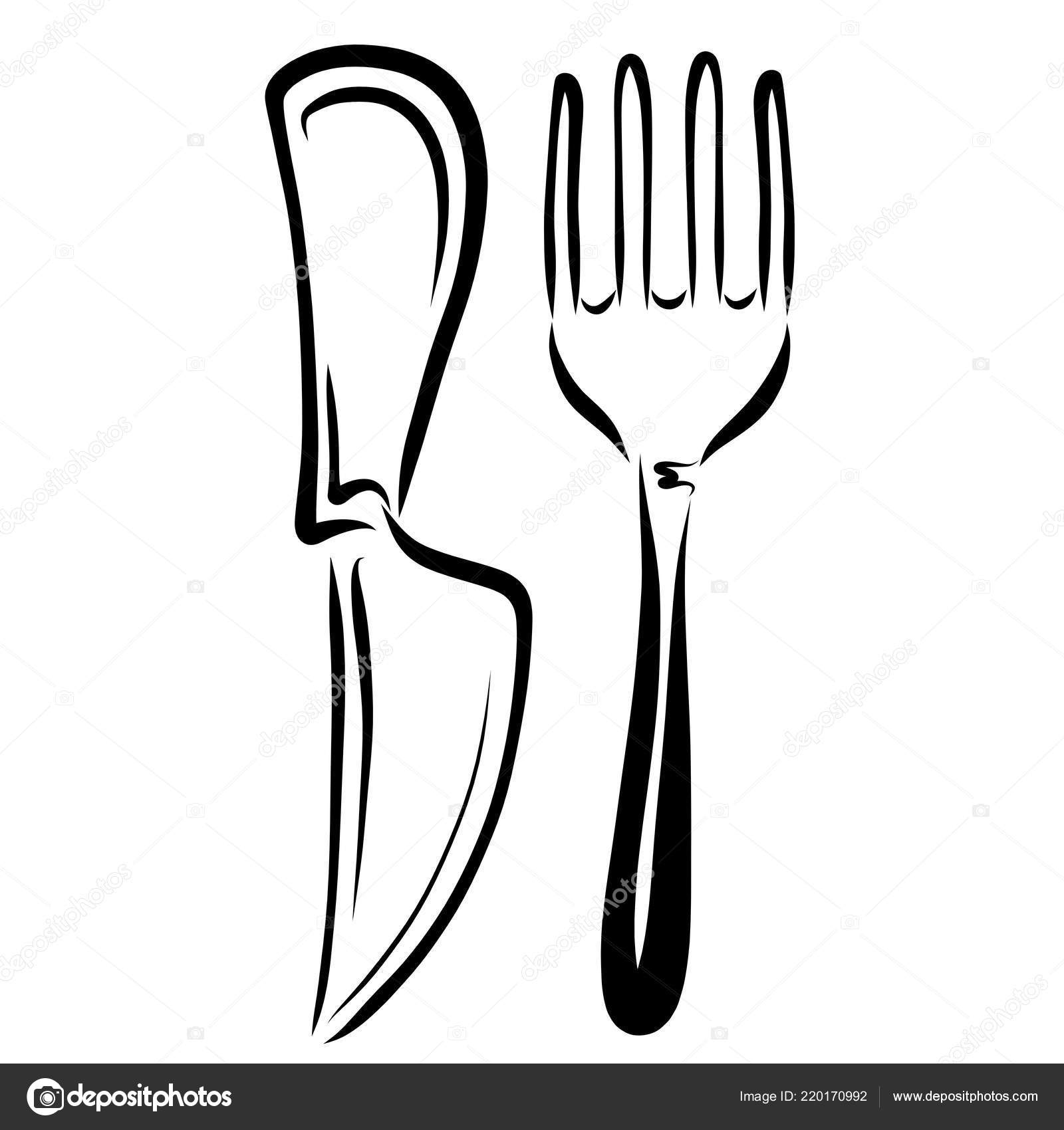 Two Cutlery Black Sketch Knife Fork Stock Photo