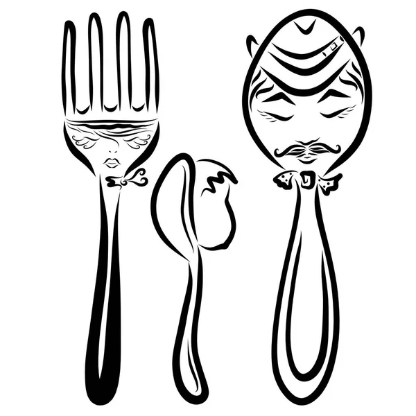 Family cutlery, dad in the hat, mom in the crown and baby