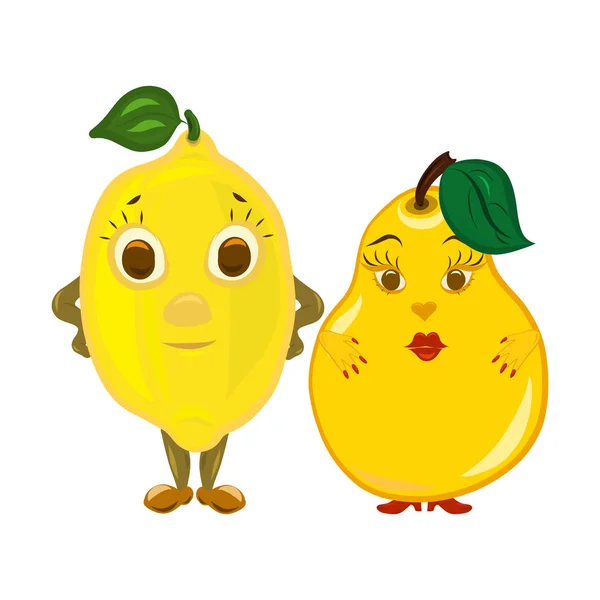 Two funny yellow fruits, a lemon and a pear, he and she