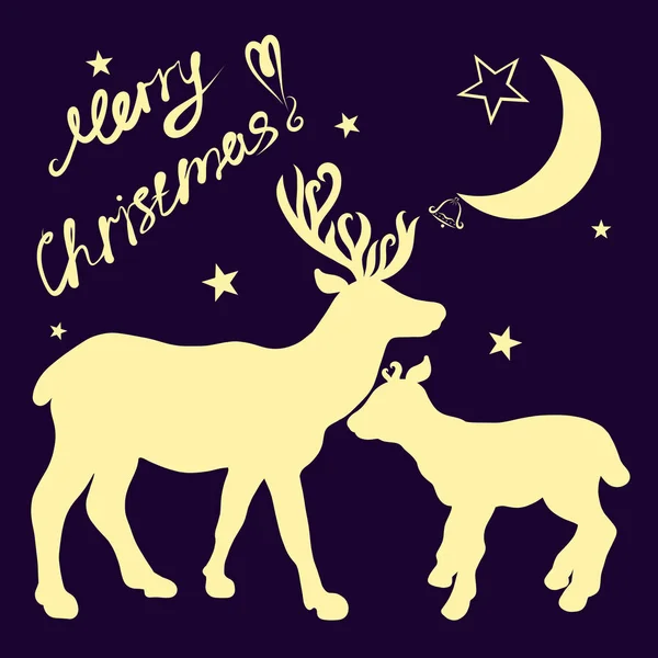 Two deer, family, Congratulations on Christmas, the moon and a bell