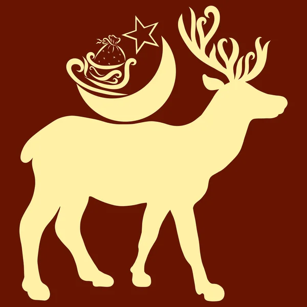 Stately deer with the moon, sleigh and gifts on the back