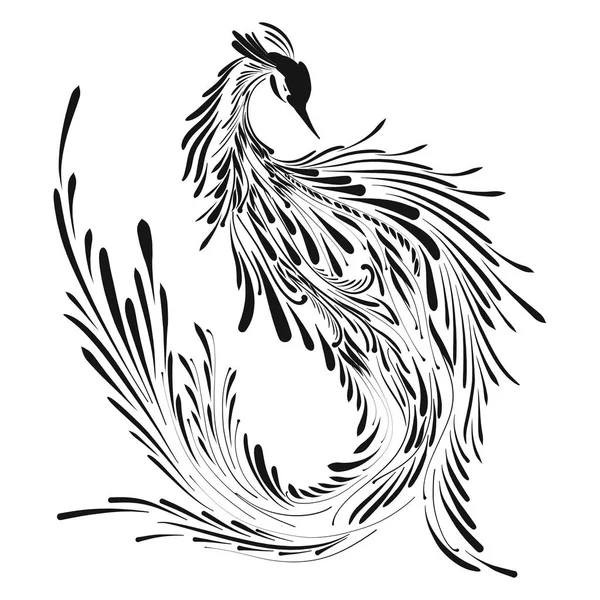 Gorgeous fabulous bird drawn in smooth black lines