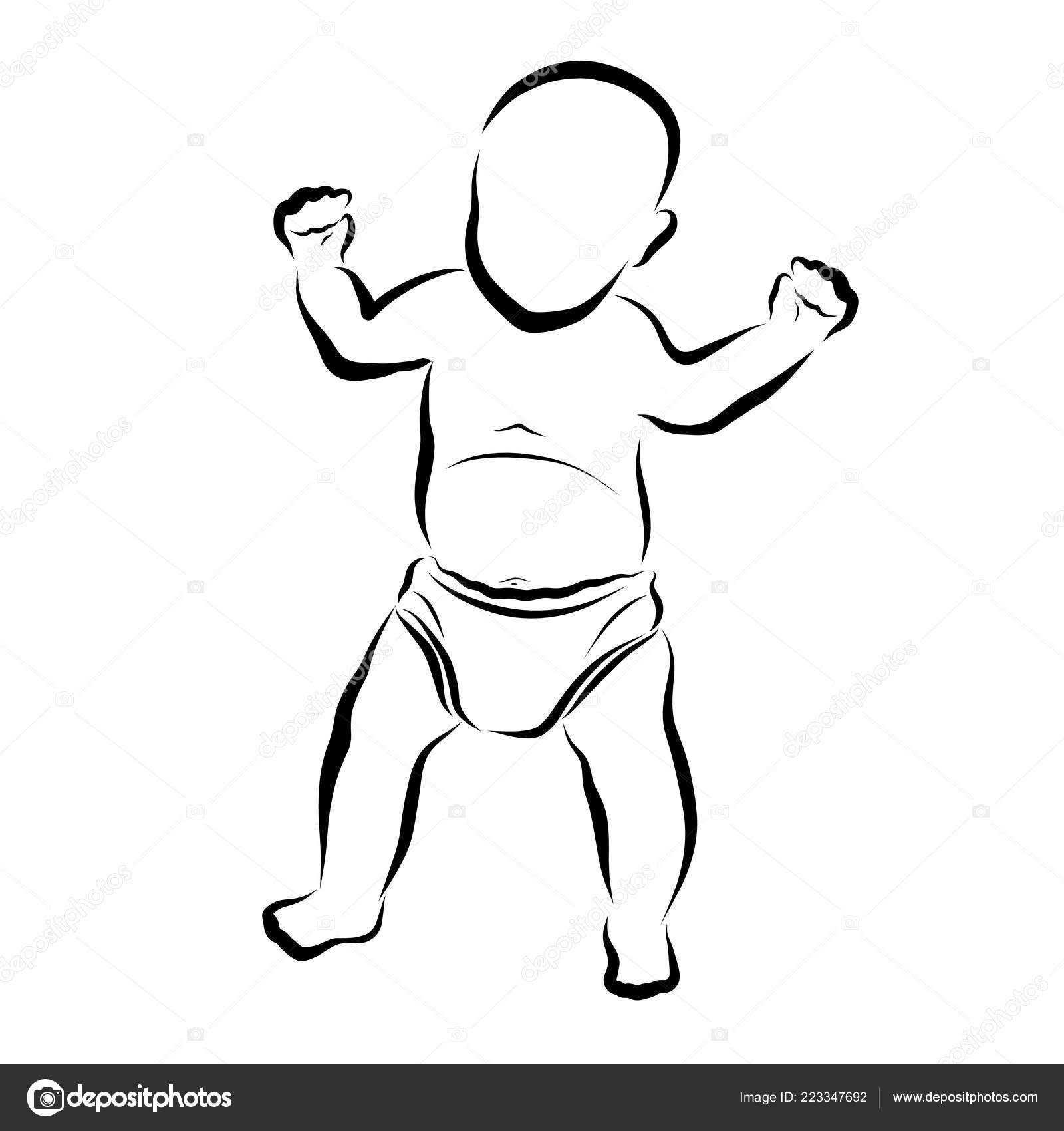 Fröhliches Kleines Kind Lernt Laufen Schwarzer Umriss