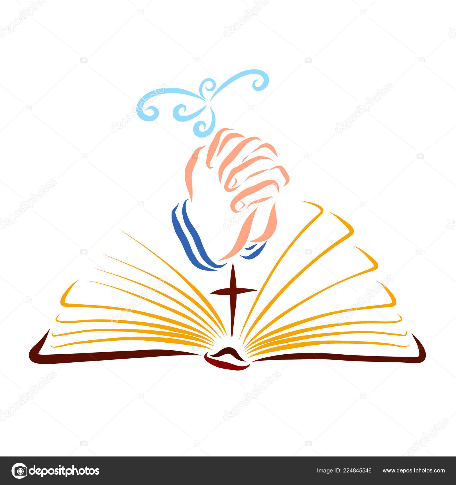 Open Bible Cross Hands Man Praying Flying Bird Stock Photo By C Yuliya Nazaryan 224845546