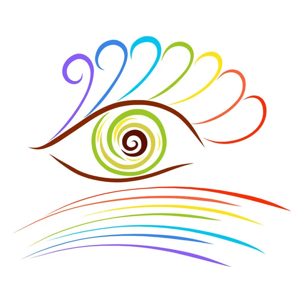 Colorful eye with eyelashes of seven colors of the rainbow