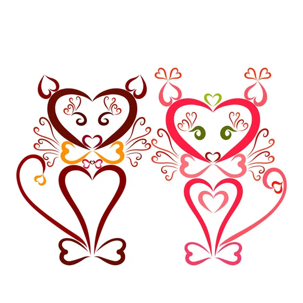 Loving couple of cats from colorful hearts and curls