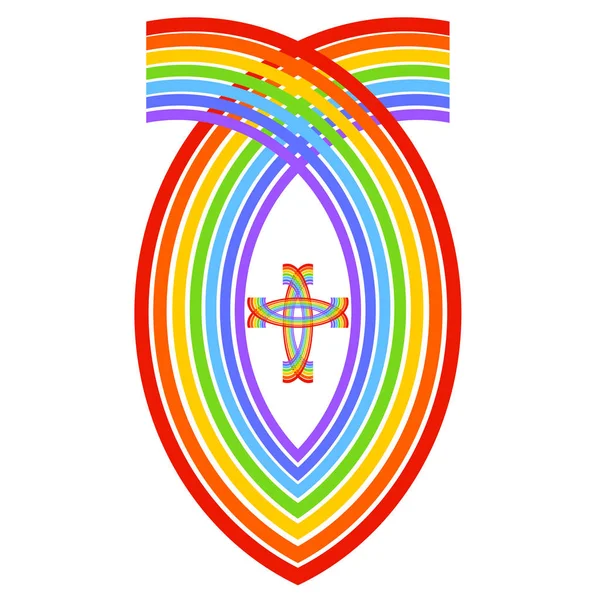 Christian symbolic fish and cross from a rainbow