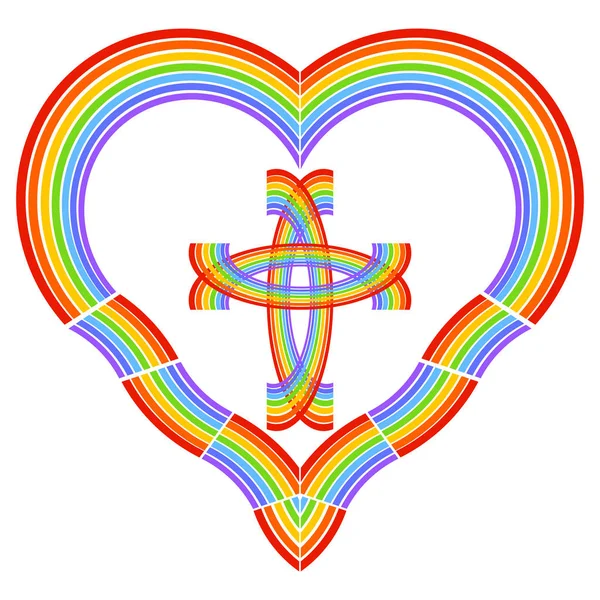 Christian cross in the heart, colors of the rainbow