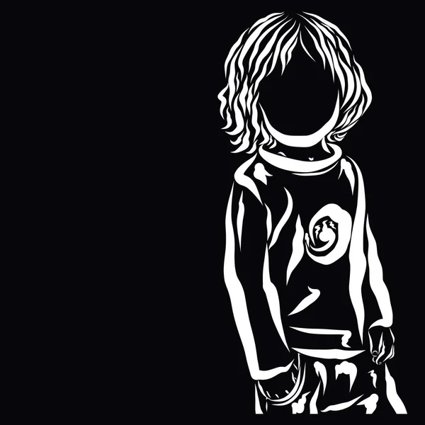 stylish child, white outline on a black background