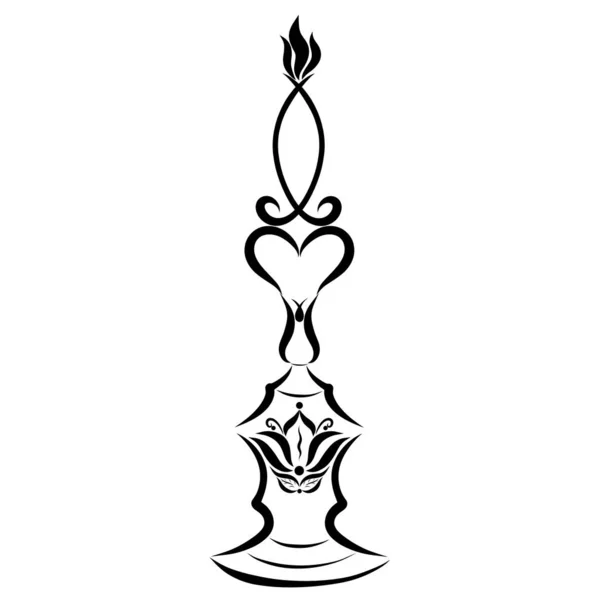Elegant candlestick with burning candle, flower image