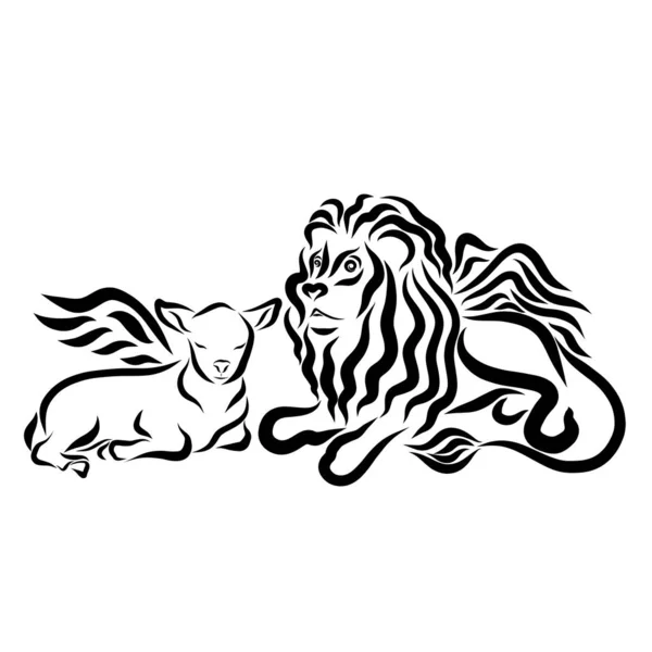 winged lamb and winged lion together, peaceful