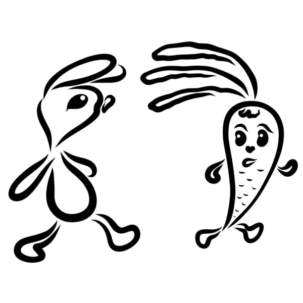 Scared carrot running away from a hare, funny pattern