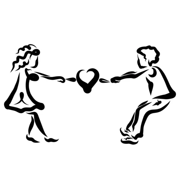 he and she pull the heart in different directions