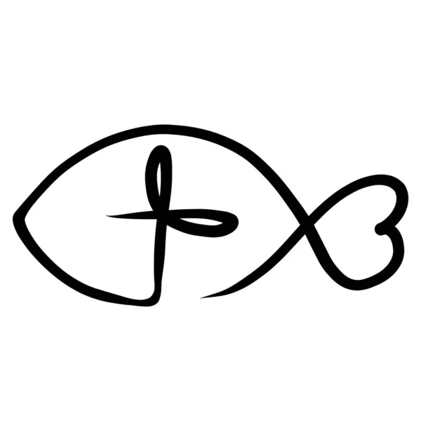 fish with a cross and heart, black christian logo