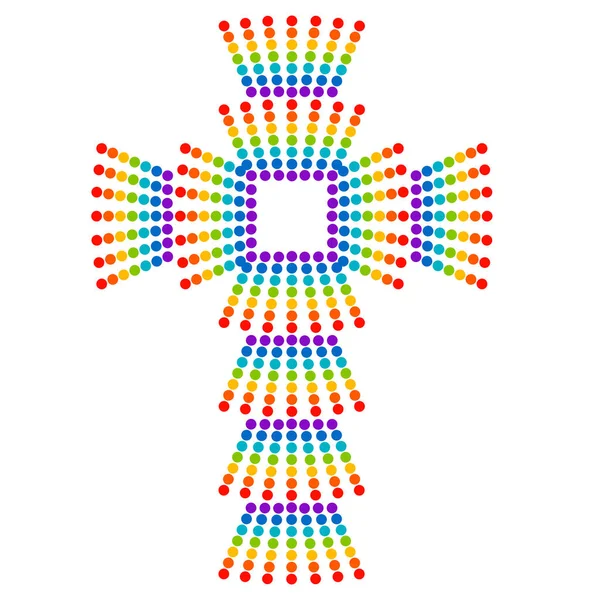 Christian cross of dots of seven colors of the rainbow