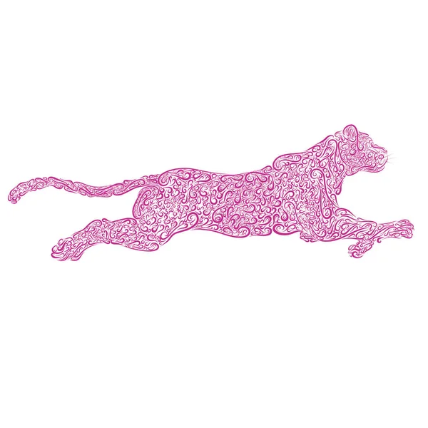 running or jumping panther of pink curls, exquisite pattern