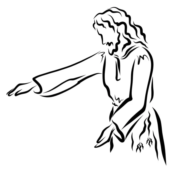 Jesus stretches out his hand for healing or blessing, call