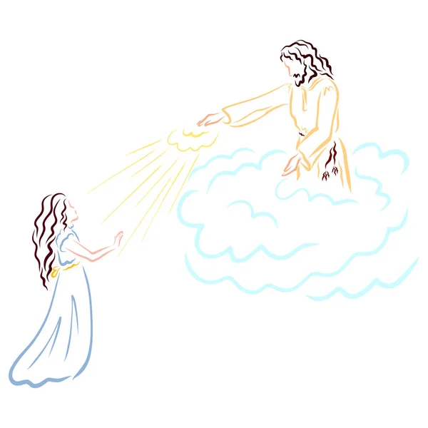 Savior Jesus from the cloud sends light to the girl