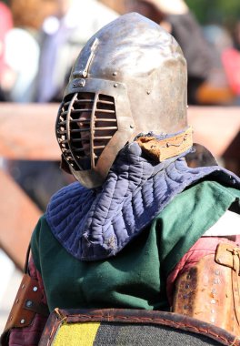 the Medieval knight before battle close up
