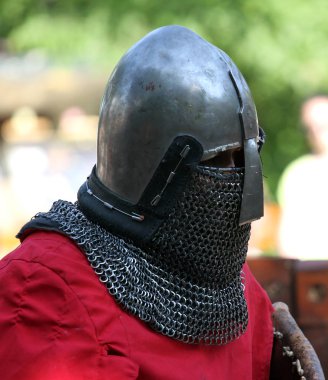Medieval knight before battle close up