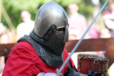 a Medieval knight before battle close up