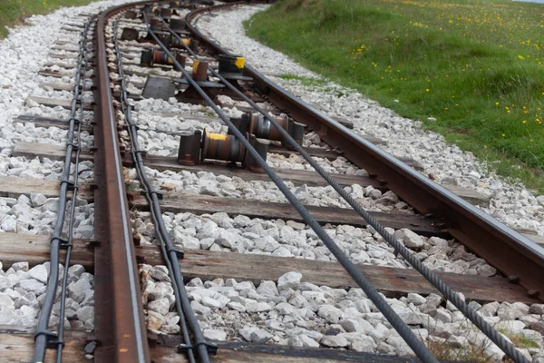 Tramvay Hattı Dibinde Karakola Gelen Tren Hedef Ulaştı Füniküler Demiryolu — Stok fotoğraf