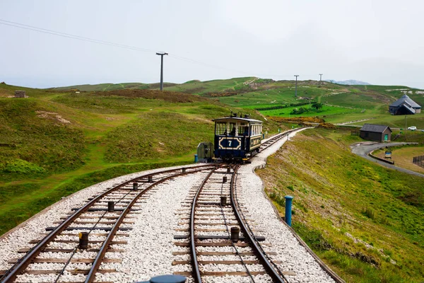 Oude Blauwe Vintage Tram Krijgen Gedeelde Railway Tram Kiezen Van — Stockfoto