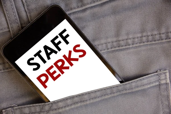 Escritura Textos Mano Staff Perks Concepto Significado Trabajadores Beneficios Bonos —  Fotos de Stock