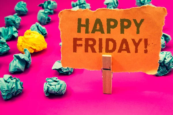 Mutlu Cuma motivasyonel ara gösterilen metin işareti. Kavramsal fotoğraf dilek sen hafta sonu için iyi bir başlangıç var