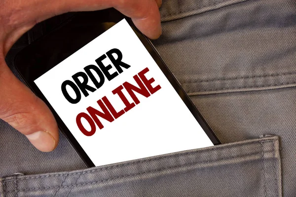 Sipariş Online gösterilen metin işareti. Kavramsal fotoğraf satın alma bir şey Internet üzerinde E-ticaret kablosuz alışveriş