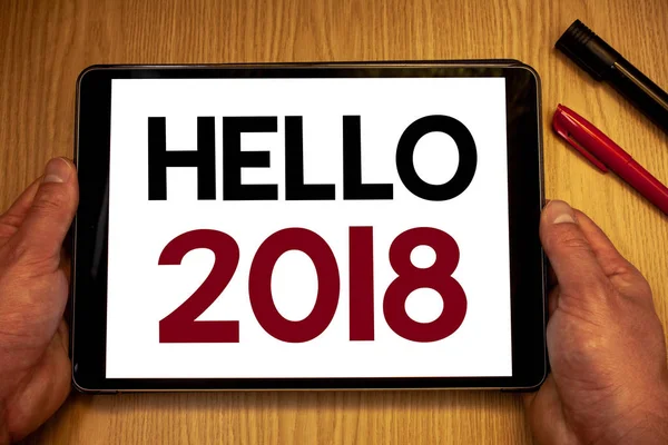 Tekst Teken Weergegeven Hello 2018 Conceptuele Foto Een Motiverende Boodschap — Stockfoto