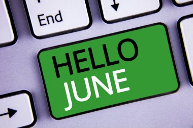 Kavramsal el Merhaba Haziran gösterilen yazma. Yeni ay mesaj Mayıs başlayan iş fotoğraf metinleri olduğunu yaz başlayan üzerinde