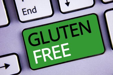 Kavramsal el gluten ücretsiz gösterilen yazma. İş fotoğraf metinlerle diyet maddeler içermeyen ürünler buğday tarihlerde