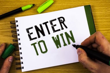 Kazanmak için girin gösterilen Not yazma. Ödül ödül şans Giveaway bir Web sitesi ziyaret ettiğiniz için verilen ödülü vitrine iş fotoğraf