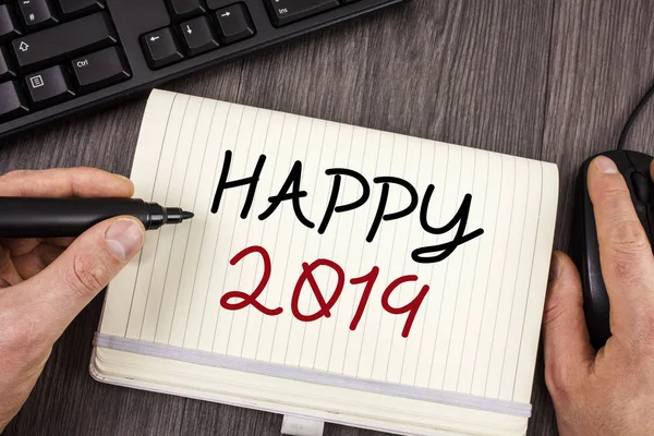 Palabras Escribiendo Textos Feliz 2019 Concepto Negocio Para Celebración Año — Foto de Stock