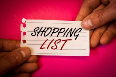 Wordss yazma textss alışveriş listesi. Süpermarket denetim listesi satın almanız gerekir iş kavramı ürünleri bakkal için