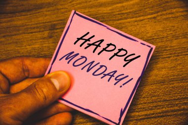 Mutlu Pazartesi motivasyonel ara gösterilen Not yazma. Dilek sen fotoğraf iş vitrine hafta için iyi bir başlangıç var