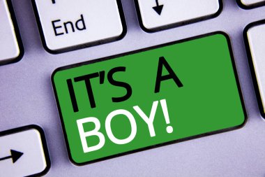 Kavramsal el S A çocuk motivasyonel buna gösterilen yazma. İş fotoğraf metinler erkek bebek geliyor Cinsiyeti ortaya kutlama