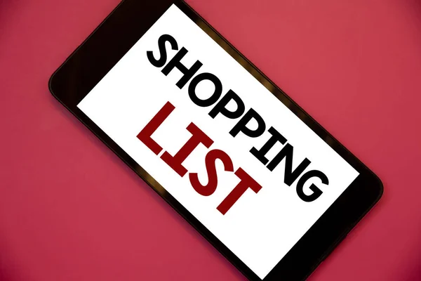 Schrijven Van Notitie Weergegeven Shopping List Zakelijke Foto Presentatie Van — Stockfoto