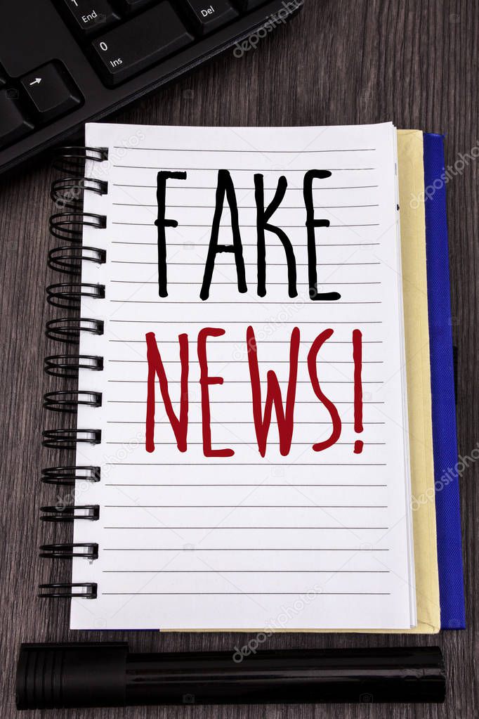 Conceptual hand writing showing Fake News Motivational Call. Business photo showcasing False Unsubstantiated Information Hoax