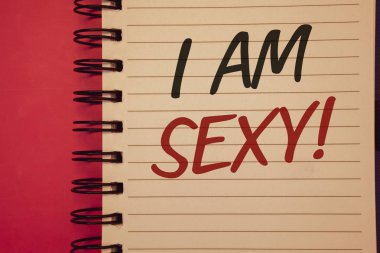 Gösterilen ben seksi motivasyon aramak Am Not yazma. Cazibe hissi vitrine iş fotoğraf beautyideas fikir iletileri bilincini defter siyah harflerle kırmızı zemin üzerine yaratılmıştır.