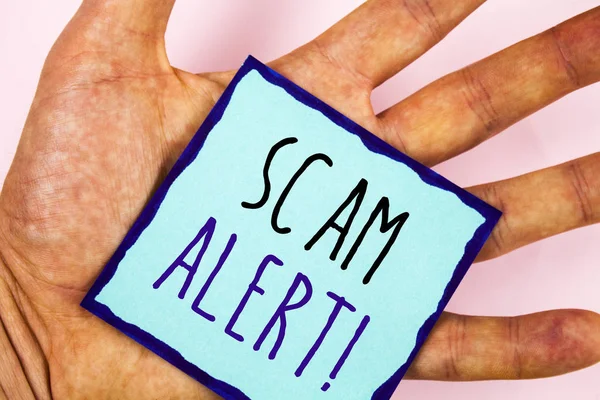 Text sign showing Scam Alert Motivational Call. Conceptual photo Safety warning to avoid fraud or virus attacks