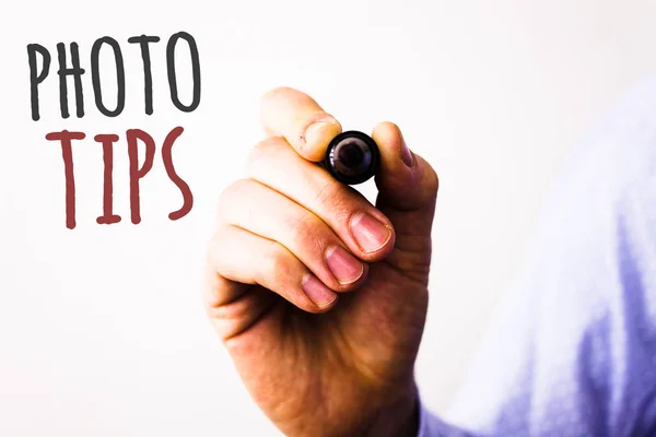 Escritura Mano Conceptual Que Muestra Consejos Fotográficos Textos Fotos Negocios — Foto de Stock