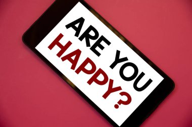 Are sen mutlu soru gösterilen Not yazma. Motivasyon başarı hayat kutlama gülümseme rahatlatıcı vitrine iş fotoğraf