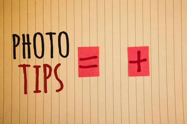 Nota Escrita Mostrando Photo Tips Foto Negócios Mostrando Sugestões Para — Fotografia de Stock