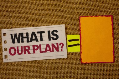 Ne yazma el yazısı metin bizim Plan sorudur. Misyonu amaç gündem Strategize beyin fırtınası Jüt çuval güverte beyaz sayfa Haritayı kelimeler kırmızı sarı Not eşit işareti orta ödünç anlam kavramı