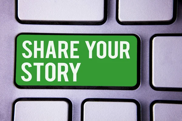 Tekst Pisma Ręcznego Pisania Share Your Story Pojęcia Oznacza Dwa — Zdjęcie stockowe